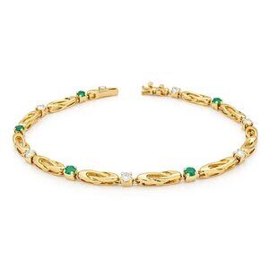 Genuine Emerald & Diamonds Bracelet 14k Yellow Gold